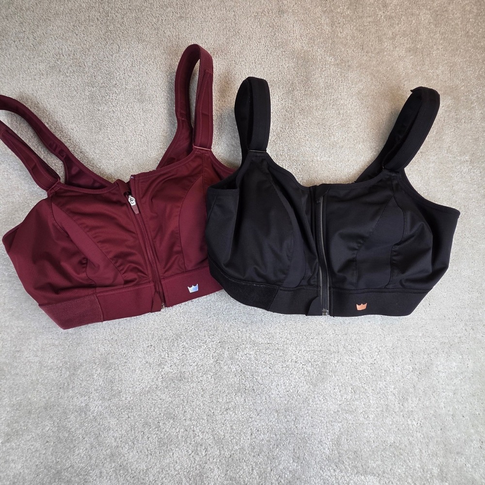 Shefit Ultimate Sports Bra Lot (2) 4Luxe High Impact Black Burgundy Front Zip